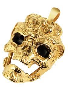 Adeliás Мужской кулон - кулон в виде черепа из нержавеющей стали, золотистого цвета