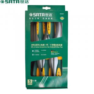 SATA 09334 Набор трехцветных плоских и крестообразных отверток серии G, 5 предметов
