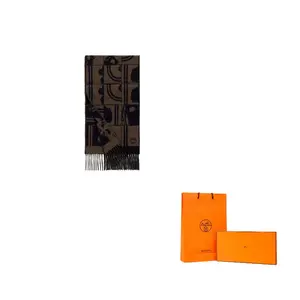 HERMES Кашемировый вязаный шарф мужской, Marine Blue/Brown