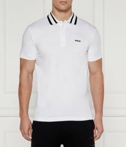 Футболка поло мужская Boss Green с полосками на воротнике, белый