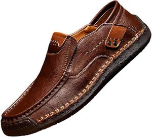 Мужские лоферы из натуральной кожи без шнурков - ручной работы с мягкой подошвой, противоскользящие и амортизирующие мокасины Zplmide, темно-коричневый