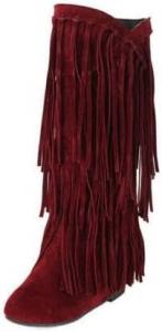 Женские замшевые сапоги на низком клиновидном каблуке до середины голени с бахромой, большие размеры WAOLSU, Wine Red