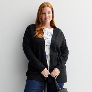Кардиган с узором косами на пуговицах Plus size Croft & Barrow, Mineral Black