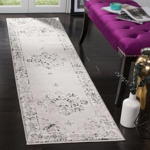 Ковер-дорожка SAFAVIEH, 61 x 183 см, Skyler Collection Grey/Ivory SKY169K с потертым медальоном, не линяет, для гостиной, прихожей, коридора, спальни