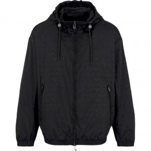 EMPORIO ARMANI Легкая нейлоновая худи с молнией и жаккардовым принтом, Black