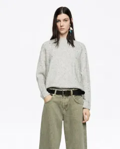 Женский джемпер из шерсти с рукавами-летучая мышь и камнями Bimba y Lola, светло-серый