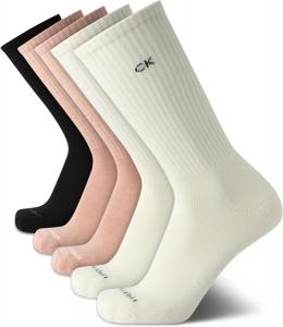 Мужские носки Calvin Klein Crew Socks - 5 пар влагоотводящих спортивных носков с мягкой подкладкой для бега и тренировок, Ivory Assorted