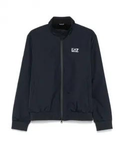 Синяя куртка-бомбер с воротником-стойкой Emporio Armani Ea7, синий