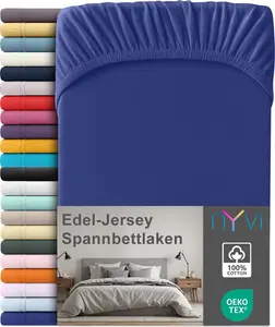 Простыня на резинке из высококачественного джерси для матрасов глубиной до 25 см - 100% суперчесаный хлопок, 140 г/м², эластичная по всему периметру, цвет: королевский синий, размер: 90-100 х 200 см NYVI