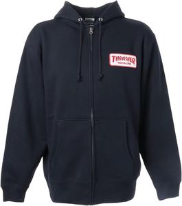 Мужская толстовка Thrasher TH56001 на молнии с капюшоном (логотип бренда), классическая модель, темно-синий/белый/красный