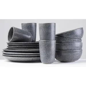 Gipfelstück комбинированный сервиз "набор посуды, сервиз", (набор, 16 предметов), скандинавский стиль, каждое изделие уникально, 16 предметов, на 4 персоны, серый