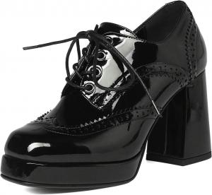 Женские оксфорды на платформе из лакированной кожи с квадратным носком, массивным каблуком и ботильоны Shinelly, B-Black