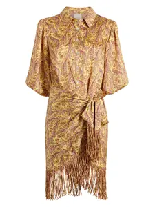 Платье Kember с бахромой и принтом пейсли Cinq A Sept, коричневый