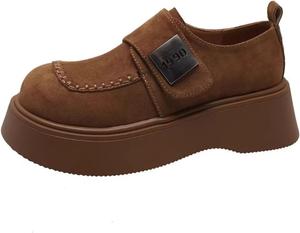 Женские лоферы Maillard в стиле платформы, ретро замшевые повседневные туфли с массивным каблуком, ботильоны с пряжкой и круглым носком для ежедневной носки Azttoztto, Camel