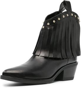 Женские ботильоны YDN с острым носком, устойчивым средним каблуком, бахромой, на молнии, для походов и путешествий, размеры обуви 4-15, Black