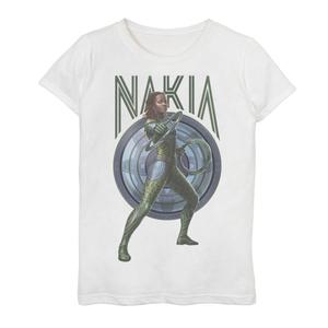 Футболка с изображением синего щита Marvel Wakanda Forever Nakia для девочек 7–16 лет Licensed Character, белый