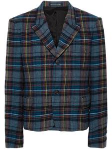 Yohji Yamamoto шерстяной блейзер в клетку тартан, синий