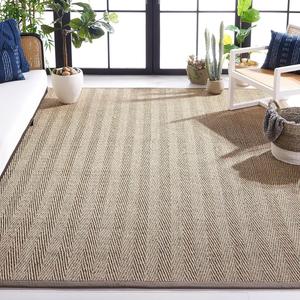 Ковер SAFAVIEH, 275 x 366 см, - коллекция Natural Fiber - большой - Natural & Grey, Seagrass, узор "елочка" с бордюром (NF115P)