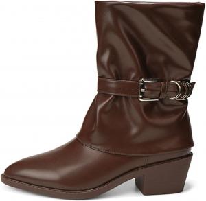 Женские ботильоны с металлической пряжкой, массивным широким низким каблуком, модой и комфортом, с заостренным носком, многослойным каблуком, повседневные широкие короткие ботинки DONRRNDK, Brown
