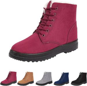 Зимние женские ботинки, замшевые, с нескользящей подошвой, на шнуровке, короткие модельные ботильоны, с утепленной флисовой подкладкой, на массивном каблуке, для улицы или дома Generic, Red