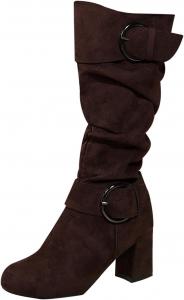 Женские высокие сапоги Unifizz до колена с модным массивным каблуком, теплые зимние сапоги с боковыми молниями, Coffee