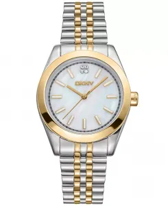 Женские часы Nolita Midi с белым циферблатом MOP, золотисто-серебристый браслет из нержавеющей стали, 32 мм DKNY