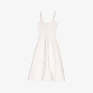 Платье миди Maje из трикотажа с квадратным вырезом и расклешенной юбкой, белый