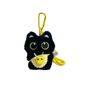 KEBO Очаровательный маленький черный котик плюшевый кулон 10см высота