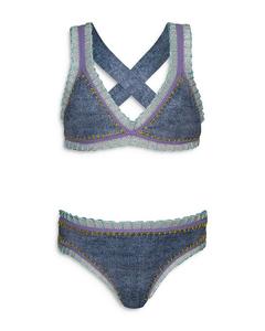 Купальник для девочек с радужной вышивкой, раздельный - Big Kid PQ Swim, синий