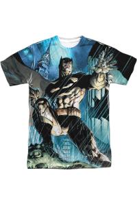 Футболка Batman Rainy Rooftop с коротким рукавом для взрослых из полиэстера Gildan, белый