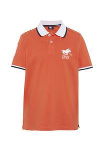 Рубашка-поло с вышивкой логотипа и контрастными акцентами POLO SYLT, цвет 17-1456 Tigerlily