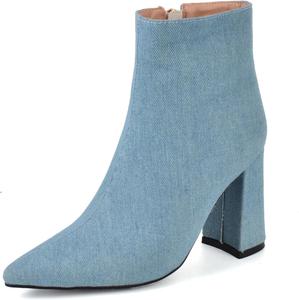 Женские белые ботильоны Elbslutt с заостренным носком, массивным каблуком, укороченные с боковой молнией