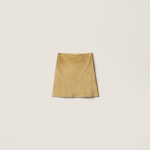 Юбка из вощеной замшевой кожи MIU MIU, коричневый