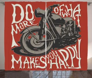 Штора для спальни ABAKUHAUS "Мотоциклетный деревенский", с воодушевляющими словами, со сборками, петлями и крючками, 280 x 175 см, цвет: теплый красно-серый и белый Abakuhaus