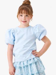 Детский топ с пайетками и пышными рукавами из хлопковой смеси Angel & Rocket, Blue