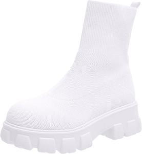 Женские ботинки челси осень-зима, ботильоны на низком каблуке, модные ботинки на платформе, слипоны с противоскользящей подошвой, массивные ботильоны Generic, White