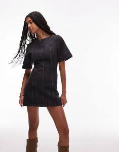 Мини-платье LAAGAM с розеткой и контрастными швами, серого цвета