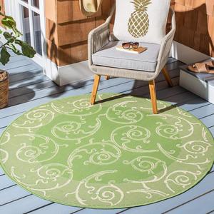 Ковер SAFAVIEH, 201 x 201 см, Washable Rug Outdoor Courtyard Collection - круглый, Olive & Natural, без линьки и легкий в уходе, идеален для патио, заднего двора, прихожей (CY2665-1E06)