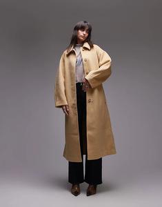 Длинное официальное пальто с поясом цвета пахты Topshop