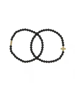 Комплект из 2 браслетов с каменными бусинами Charged, onyx