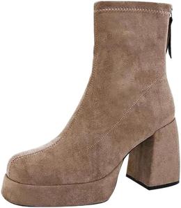 Женские зимние кожаные ботильоны на высоком каблуке, мягкие, противоскользящие, в британском стиле Generic, 17