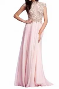 Платье с короткими рукавами, расшитое бисером, нежно-розового/золотистого цвета Mac Duggal