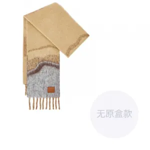 LOEWE Шерстяной вязаный шарф с альпакой и кожей, Camel