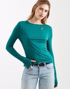 Полупрозрачный топ с длинными рукавами бирюзового цвета Asos Design