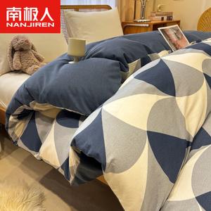 Antarctic Комплект постельного белья 1.2 м, 3 предмета: пододеяльник 160x210 см, простыня, наволочка, 100% хлопок, фланель, утолщенный, цвет Luoke-Lan