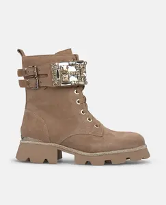 Женские ботильоны с язычком, покрытым стразами, и пряжками Alma en Pena, темно-коричневый