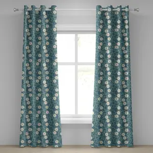 Штора на люверсах ABAKUHAUS цвета слоновой кости и синего цвета с узором Ромашки - романтическая женственная экзотическая листва, декоративные двухпанельные шторы, 280 см x 225 см, бирюзовый сине-голубой и цвет слоновой кости Abakuhaus