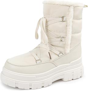 Женские зимние сапоги водонепроницаемые, женские снегоступы, женские сапоги средней высоты с низким каблуком на молнии, противоскользящие, теплые, удобные для прогулок и походов на улице Viapipa, White-Strap