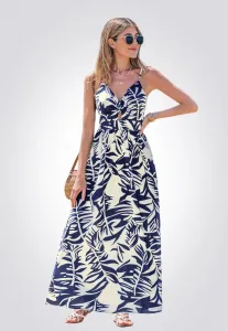 Длинное платье с тропическим принтом в виде листьев Cupshe, Dark Blue White