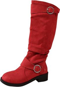 Женские модные ботинки с круглыми носками: широкие голенища, на молнии, мягкие, с низким каблуком, ботильоны средней высоты, для походов, прогулок на свежем воздухе, вечеринок, нарядные, ковбойские, ковбойские для женщин Generic, Red
